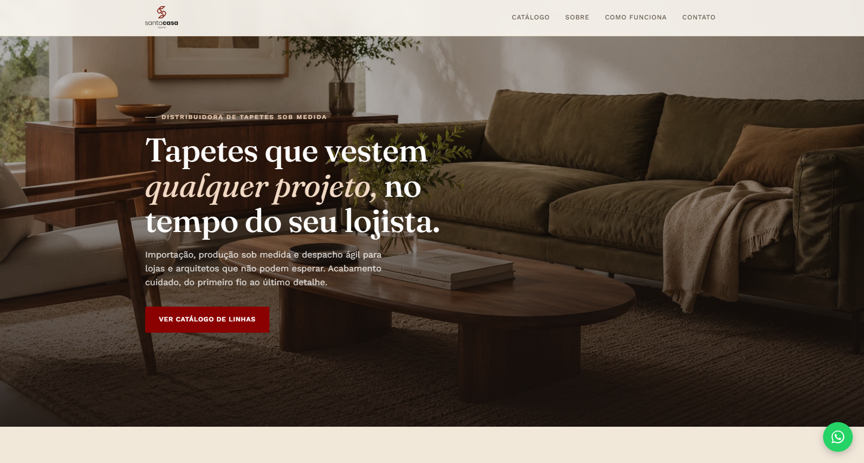 Captura da página inicial do site da Santa Casa Tapetes