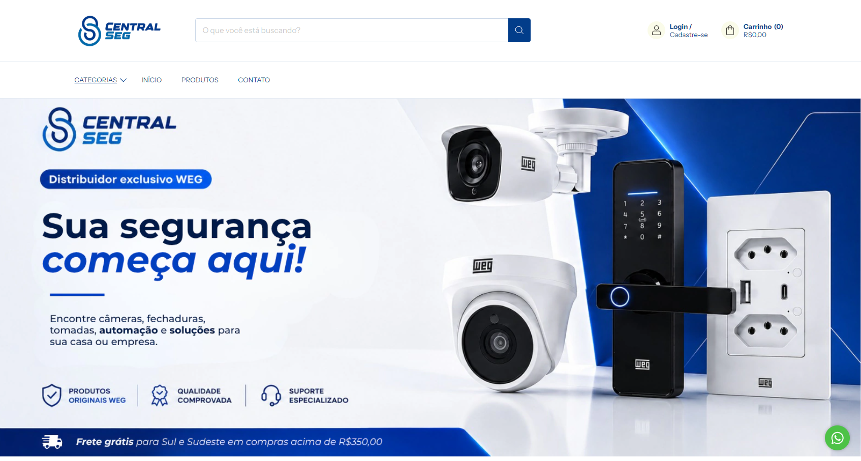 Captura da página inicial da loja virtual da Central Seg